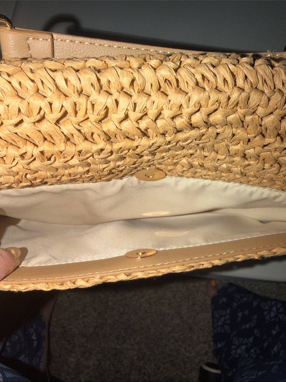 INC International Concepts Beige Woven Straw Satchel with Gold Studs - Picture 5 of 8